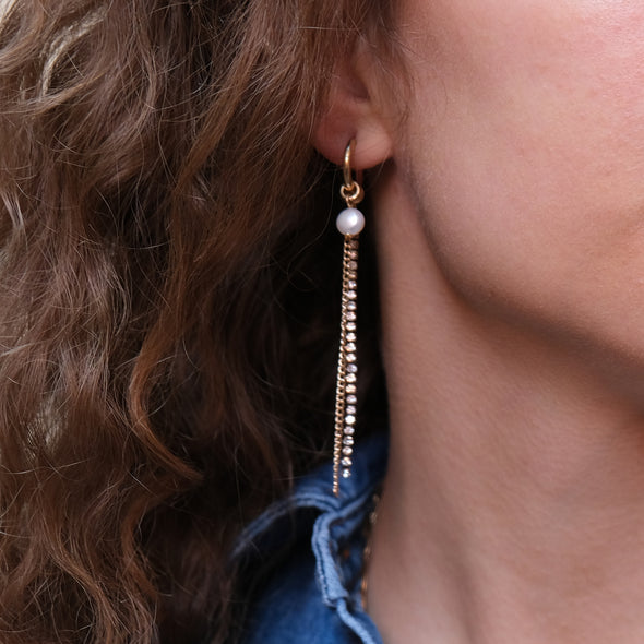 Reflections Earring - Pearl Chain Tassel Gold