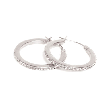 Medium Crystal Hoop Earring - Silver