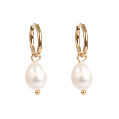 Pure Steel – Freshwater Pearl Earring Gold