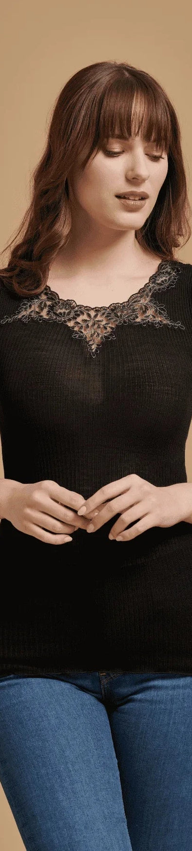 Embroidered lace neck top
