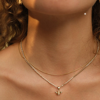 Floral Bee w Crystal Chain - Gold