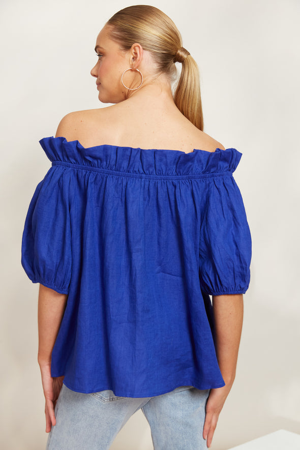 Halcyon Ruched Top-Cobalt
