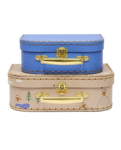 Mini Suitcase Friends in the Forest - Fox (Beige/Blue) - Set of 2