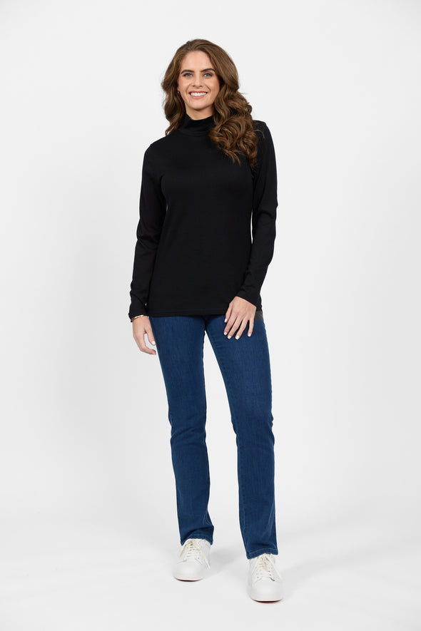 Merino Polo Neck-Black