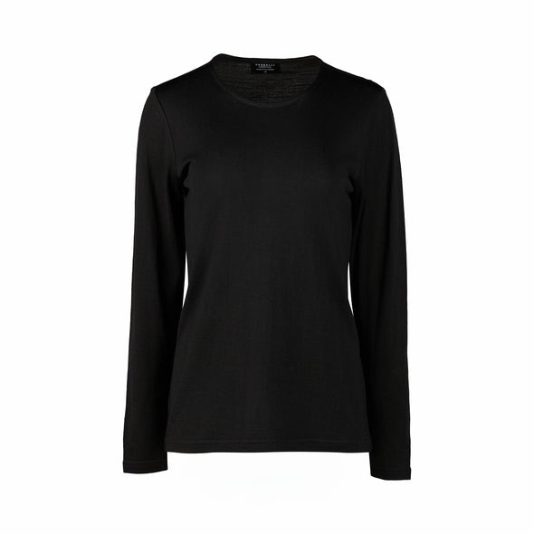 Merino Crew Neck Top-Black