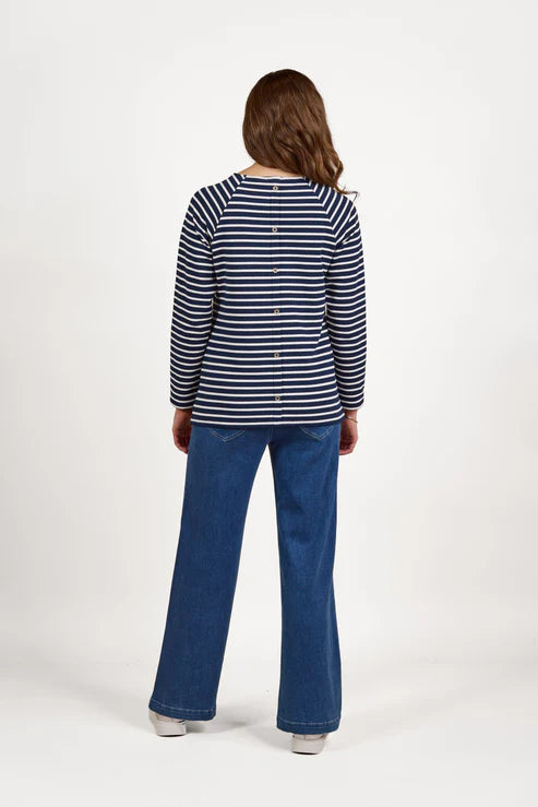 Round Neck Long Sleeve Button Back Top
