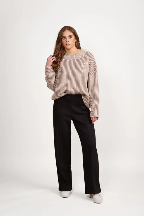 Warm wide leg pant with sewn in crease