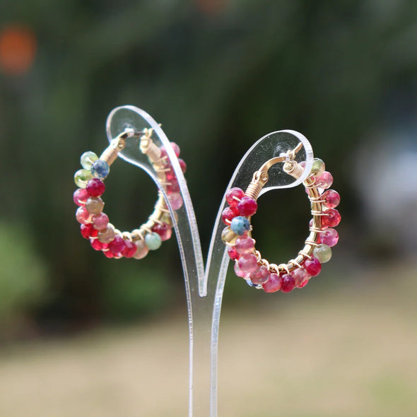 steel me pink stone earrings