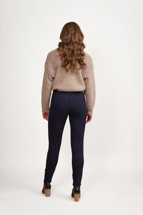 Navy ponti pant with black flock dot