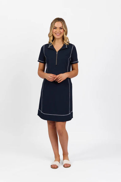 Short Sleeve Contrast Stitch Knit Dress