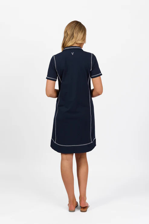 Short Sleeve Contrast Stitch Knit Dress