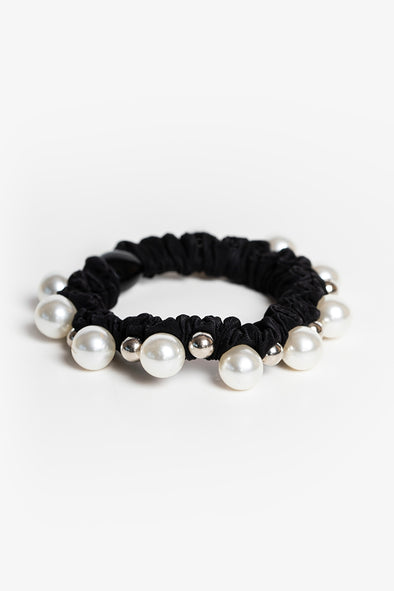 Black velvet hair tie multi pearl