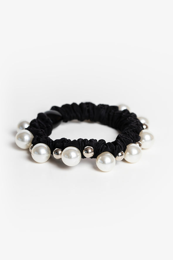 Black velvet hair tie multi pearl