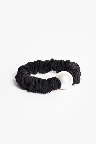 Black velvet hair tie single pearl