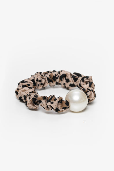 Cheetah & Pearl Hair Tie