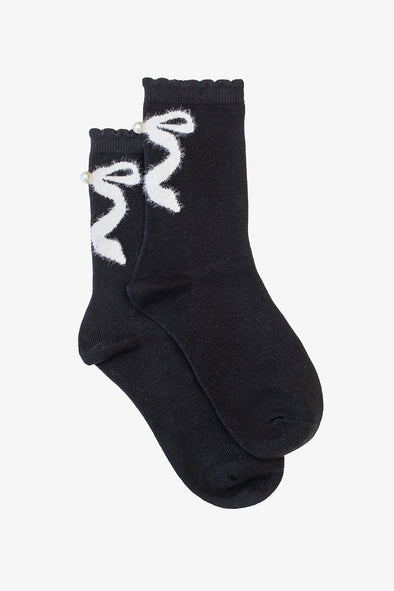 Pearl Bow Sock | Black