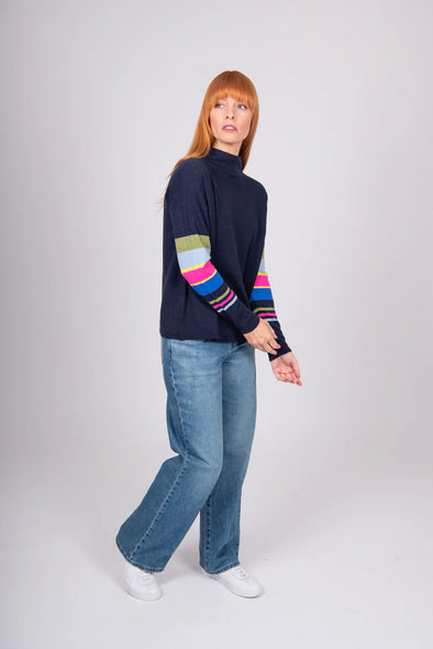 Stripe Sleeve Pullover - Navy
