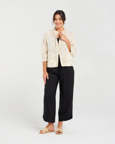 Jacquard Zip Front Jacket  Beige Jacquard