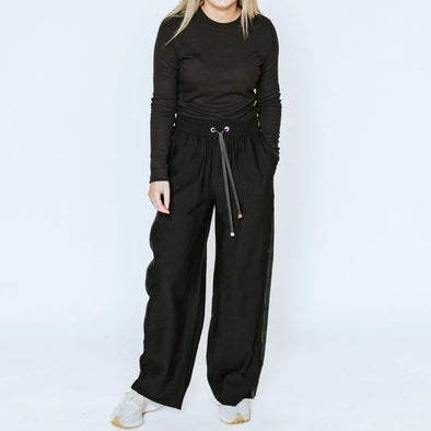 Indiana Pant black satin stripe