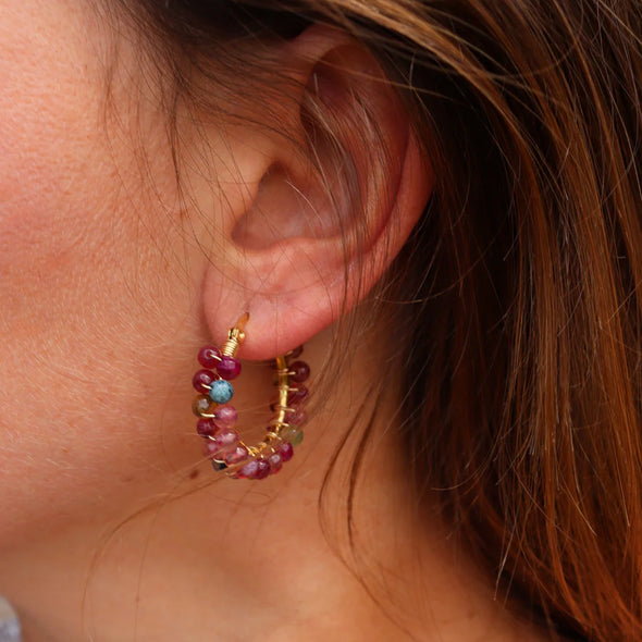steel me pink stone earrings