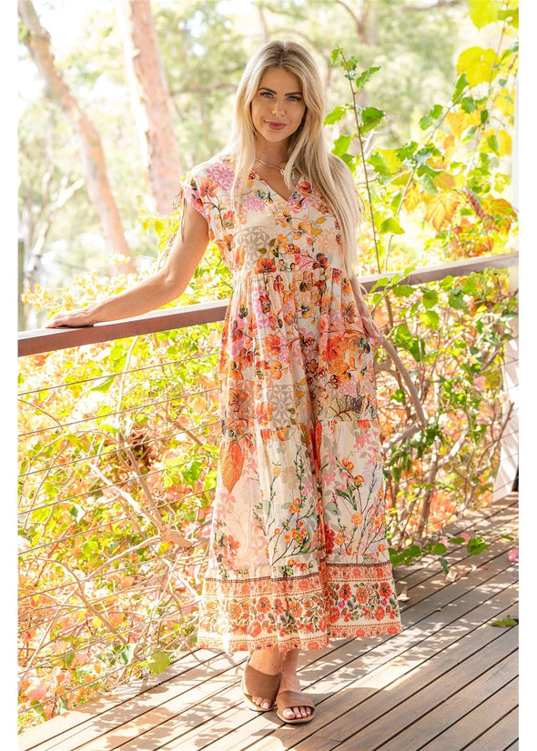 Blue Bell Dress in Rouge Bloom print