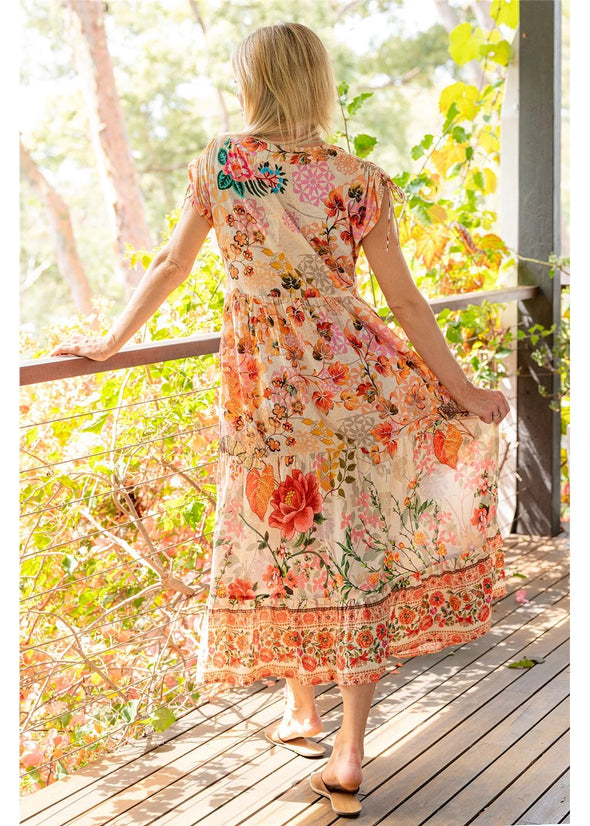 Blue Bell Dress in Rouge Bloom print