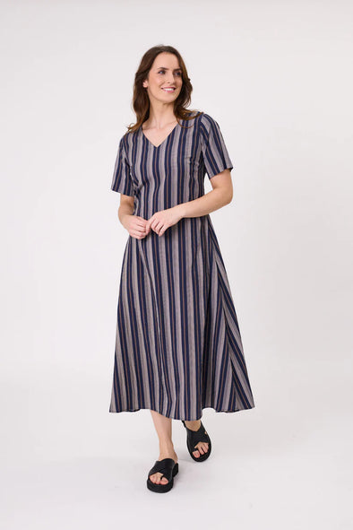 Marta Dress Navy Stripe
