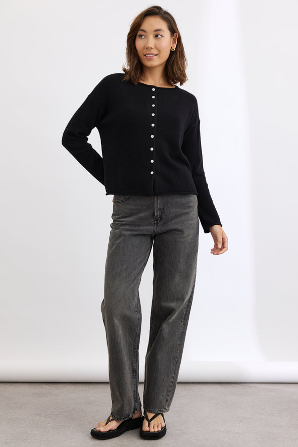 Reversible Button Cardi Black
