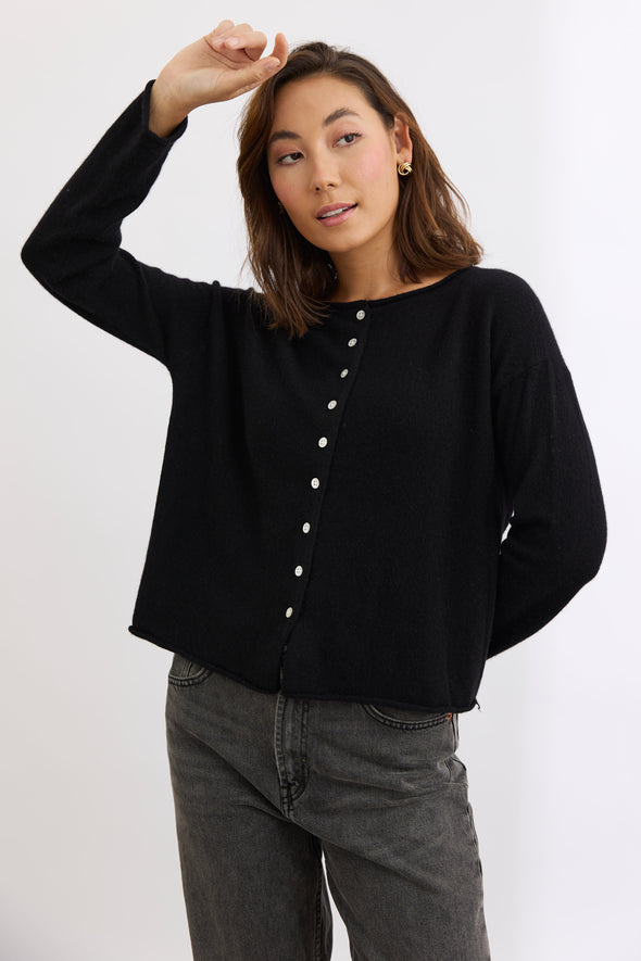 Reversible Button Cardi Black