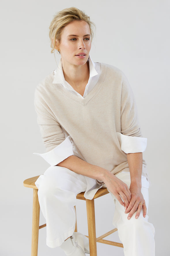 Boyfriend V Neck - Alabaster