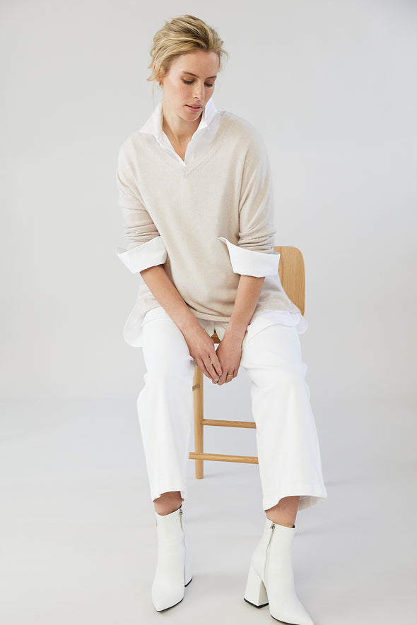 Boyfriend V Neck - Alabaster