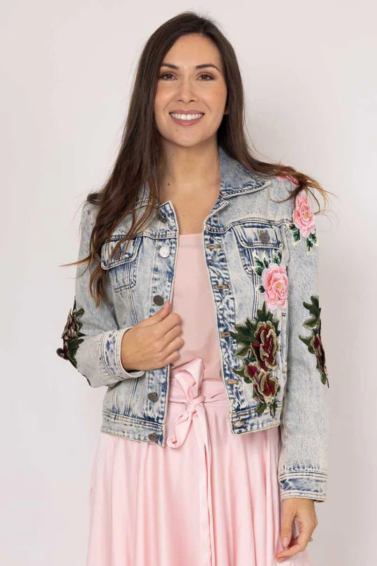 Lily Denim Embroidered Jacket Blue Denim