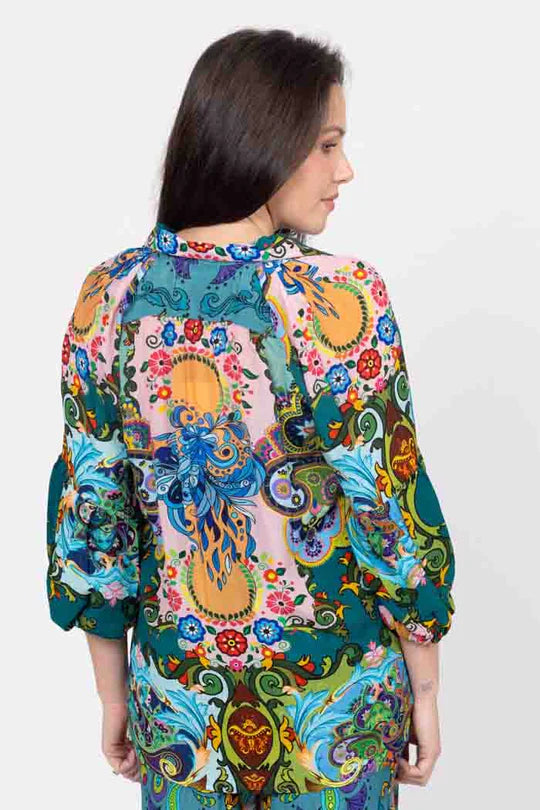 Noah Shirt  Crepe Retro Print