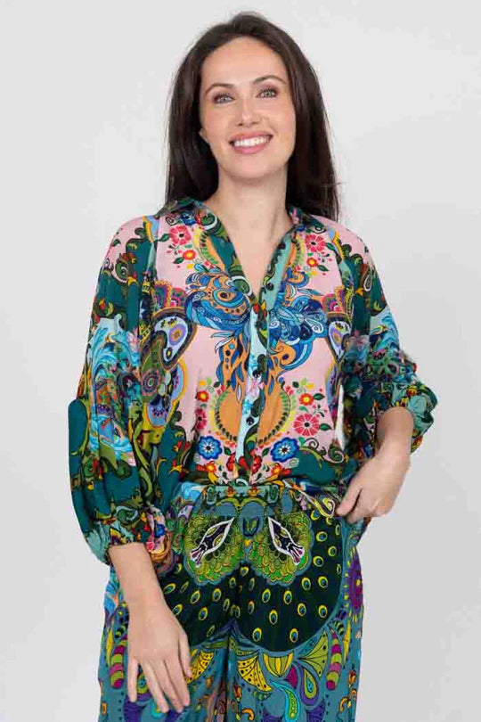 Noah Shirt  Crepe Retro Print