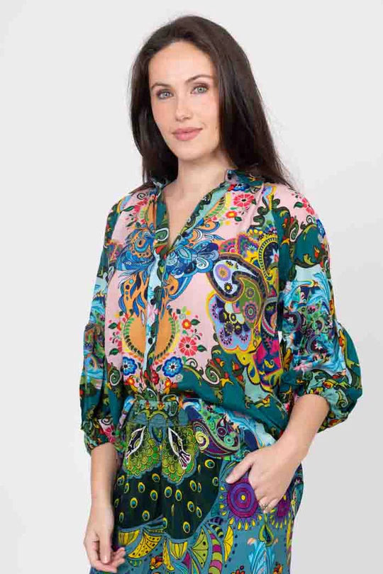 Noah Shirt  Crepe Retro Print