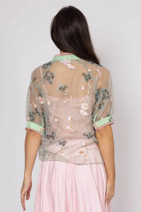Alice Embroidered Shirt Green Floral