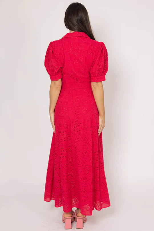 Dallas Embroidered shirt Dress Raspberry