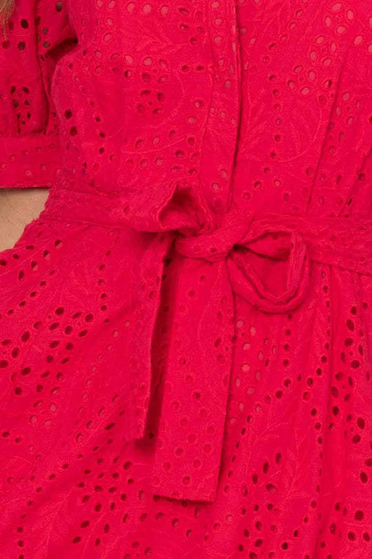 Dallas Embroidered shirt Dress Raspberry
