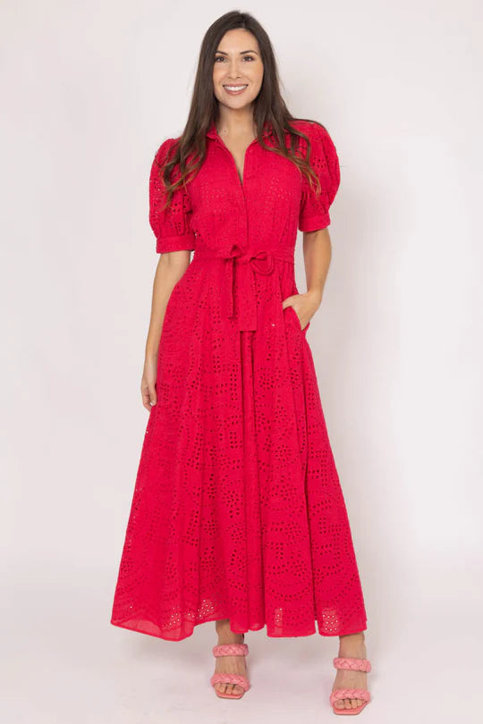Dallas Embroidered shirt Dress Raspberry
