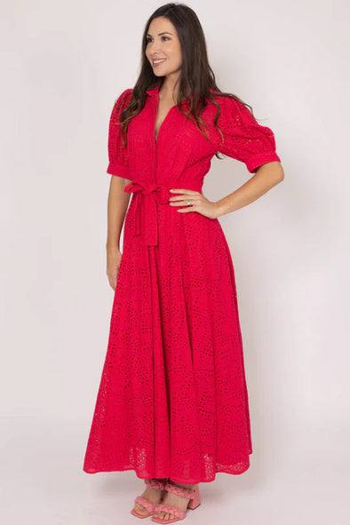 Dallas Embroidered shirt Dress Raspberry