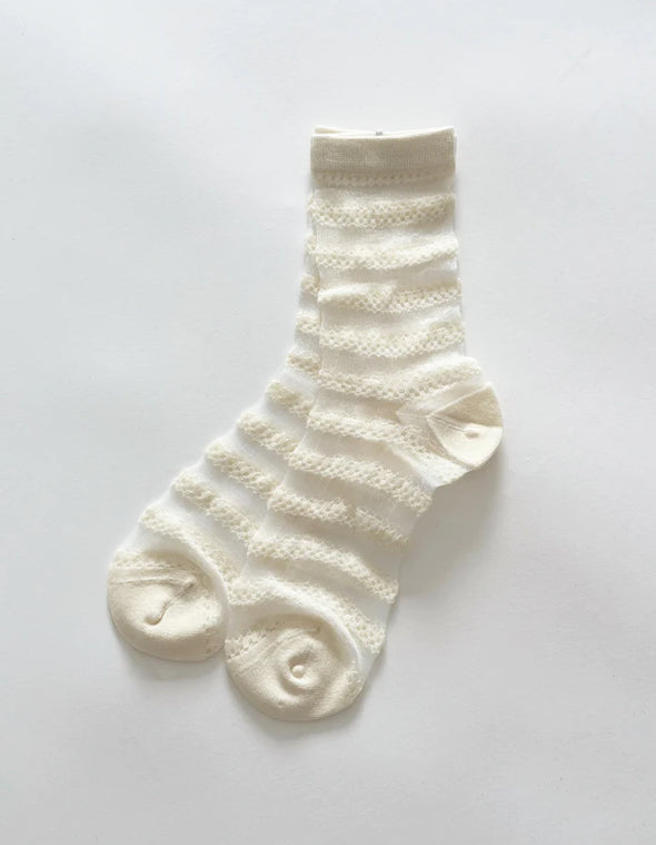Crochet Stripe Socks - Cream