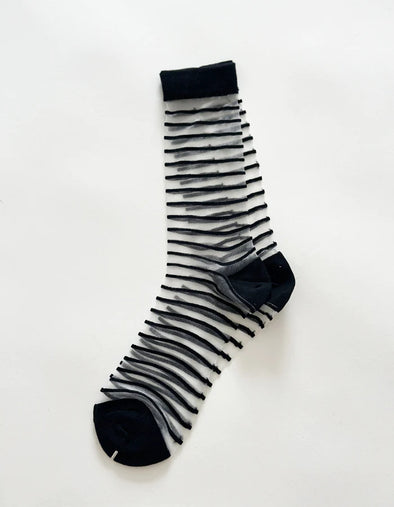 Stripe Sheer Socks - B/W