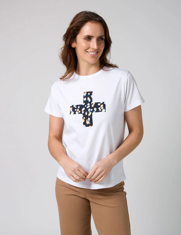 Ace Tee White Leopard Cross with Blue