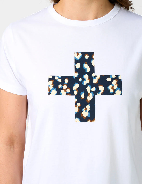 Ace Tee White Leopard Cross with Blue