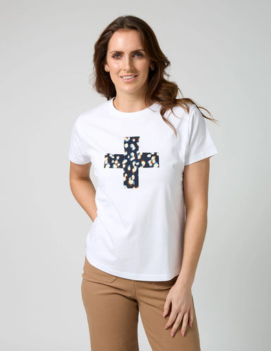 Ace Tee White Leopard Cross with Blue
