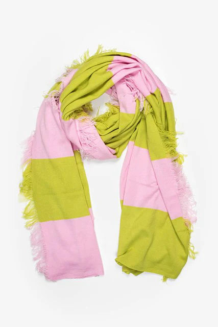 Stripe scarf chartreuse and bubblegum
