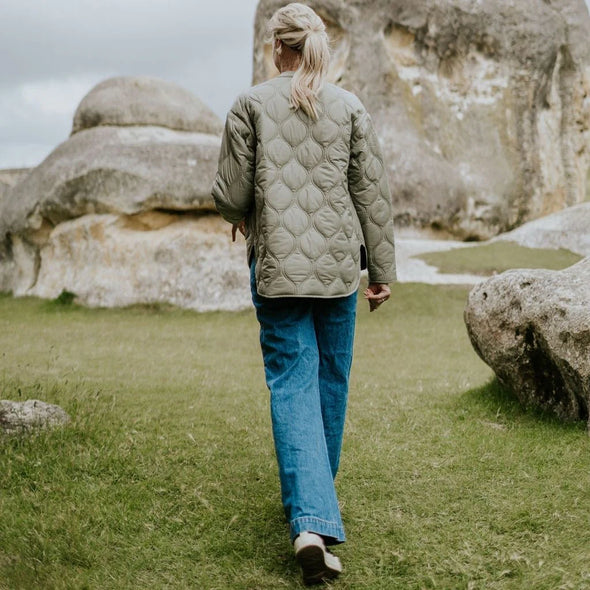 Talei Quilt Bomber Jacket-Green Tea