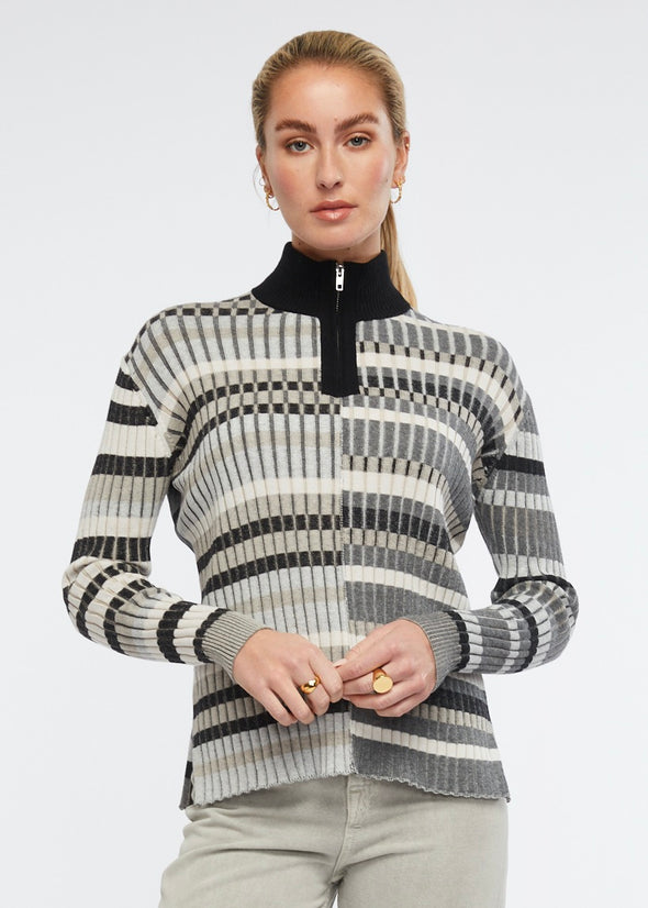 Multi Stripe Zip Up-Multi