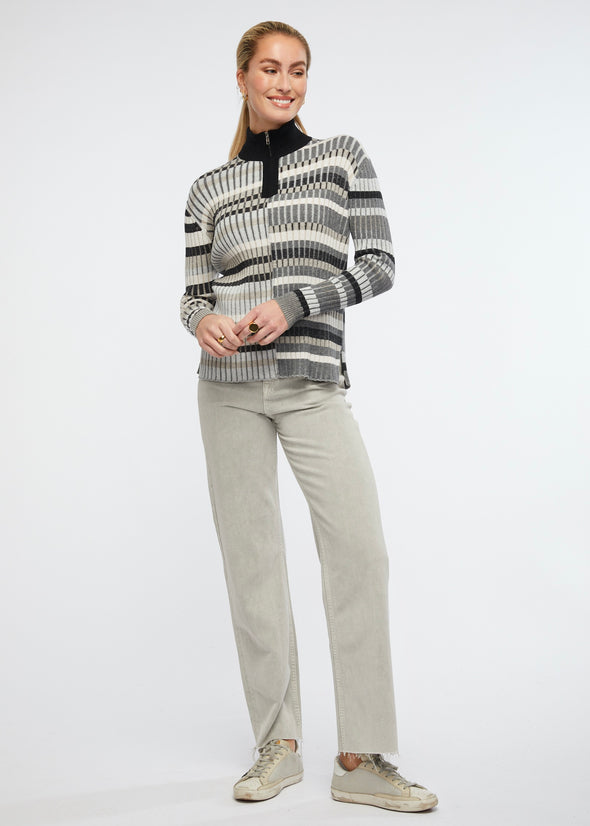 Multi Stripe Zip Up-Multi