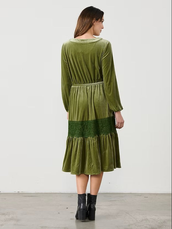 Luxurious Velvet Dress with Lace Insert